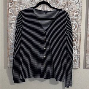 Ann Taylor Navy and White Striped Button-Down Shirt